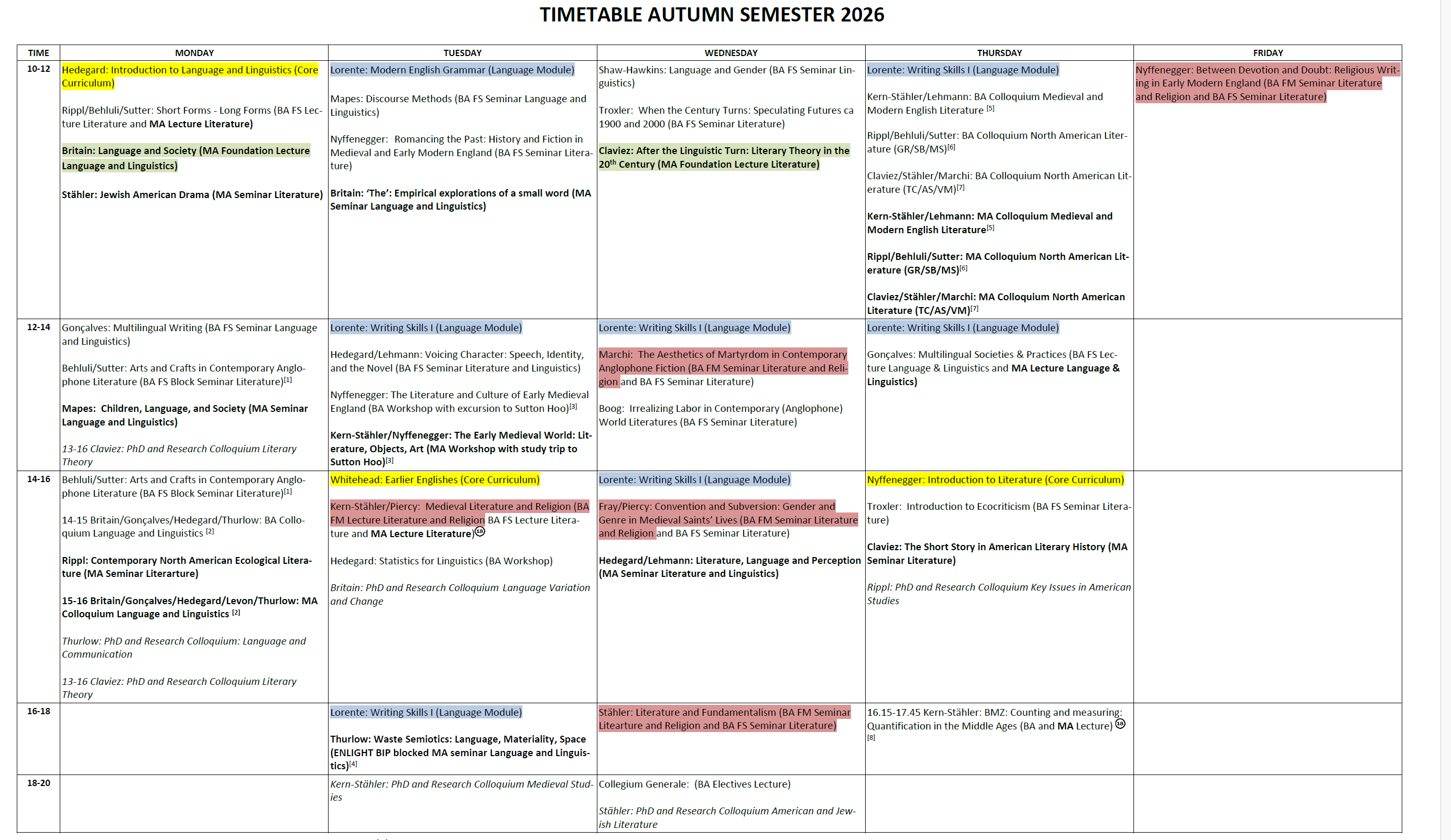 Timetable